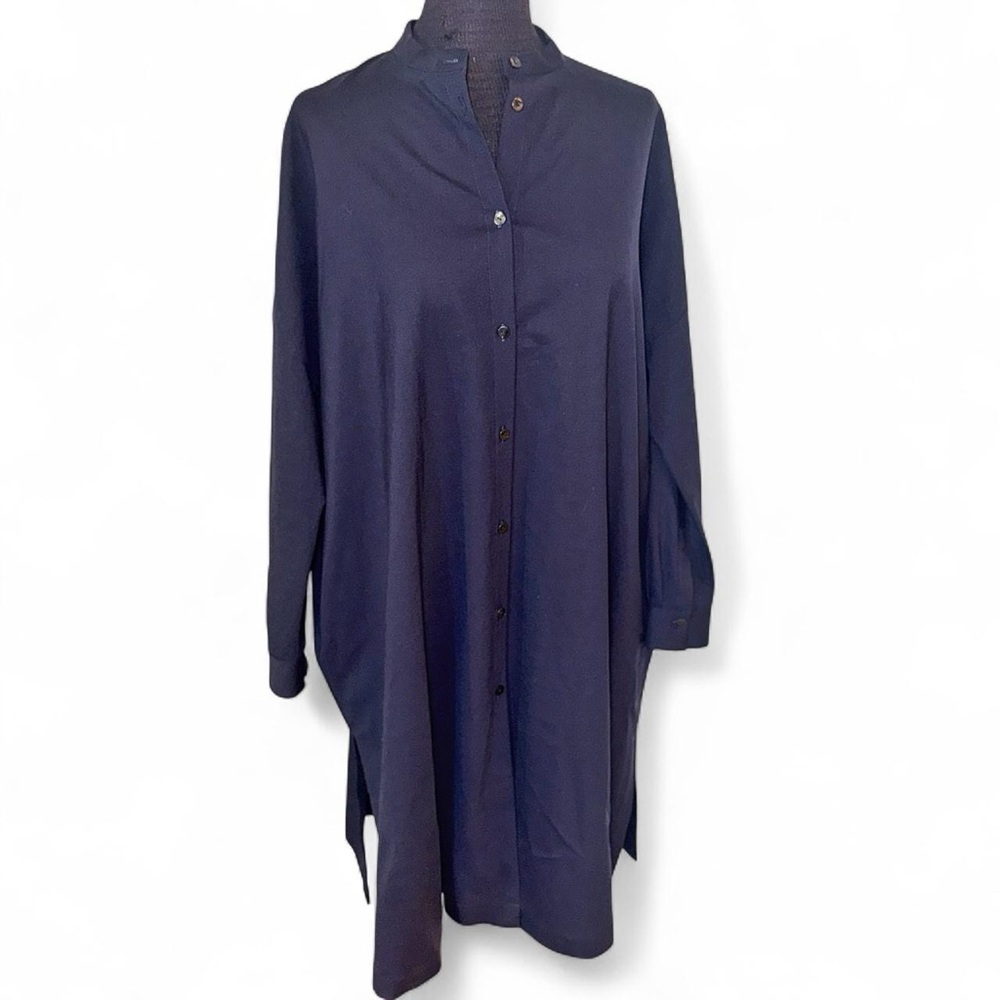 ARTS & SCIENCE Japan Collarless Black Shirt Dress Tunic Button Down Pockets SZ 1